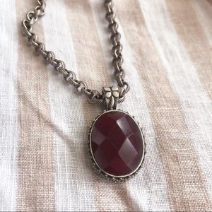 Lucky Brand Oxblood Stone Silver Necklace